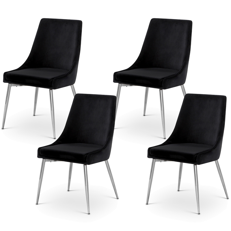 Maklaine Contemporary Black Velvet Metal Frame Dining Chair (Set of 4)