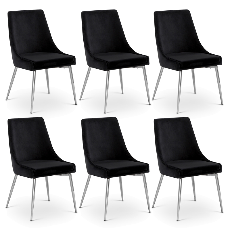 Maklaine Contemporary Black Velvet Metal Frame Dining Chair (Set of 6)