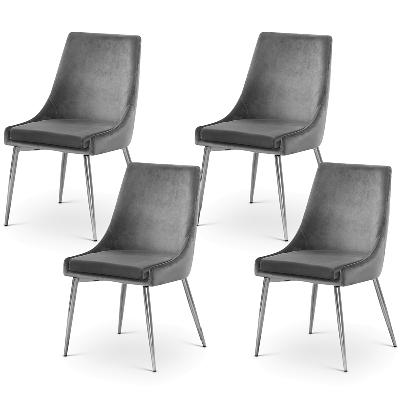 Maklaine Contemporary Grey Velvet Metal Frame Dining Chair (Set of 4)