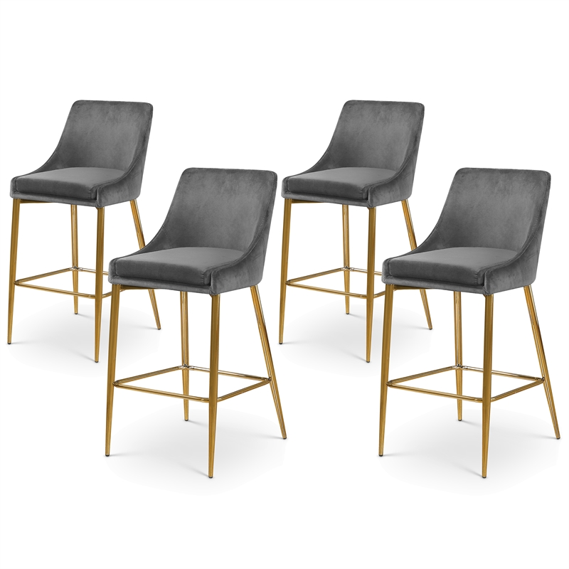 Maklaine Contemporary Grey Velvet Counter Height Stool (Set of 4)