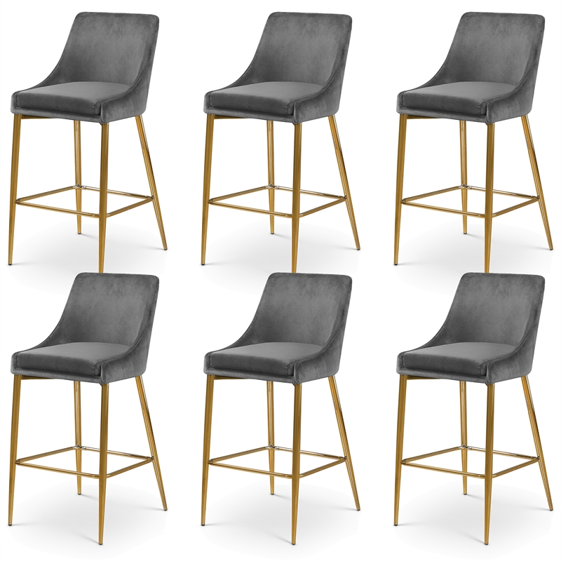 Maklaine Contemporary Grey Velvet Counter Height Stool (Set of 6)