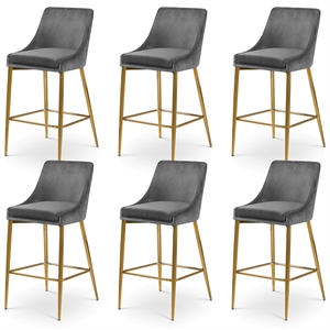 Maklaine Contemporary Grey Velvet Counter Height Stool (Set of 6)
