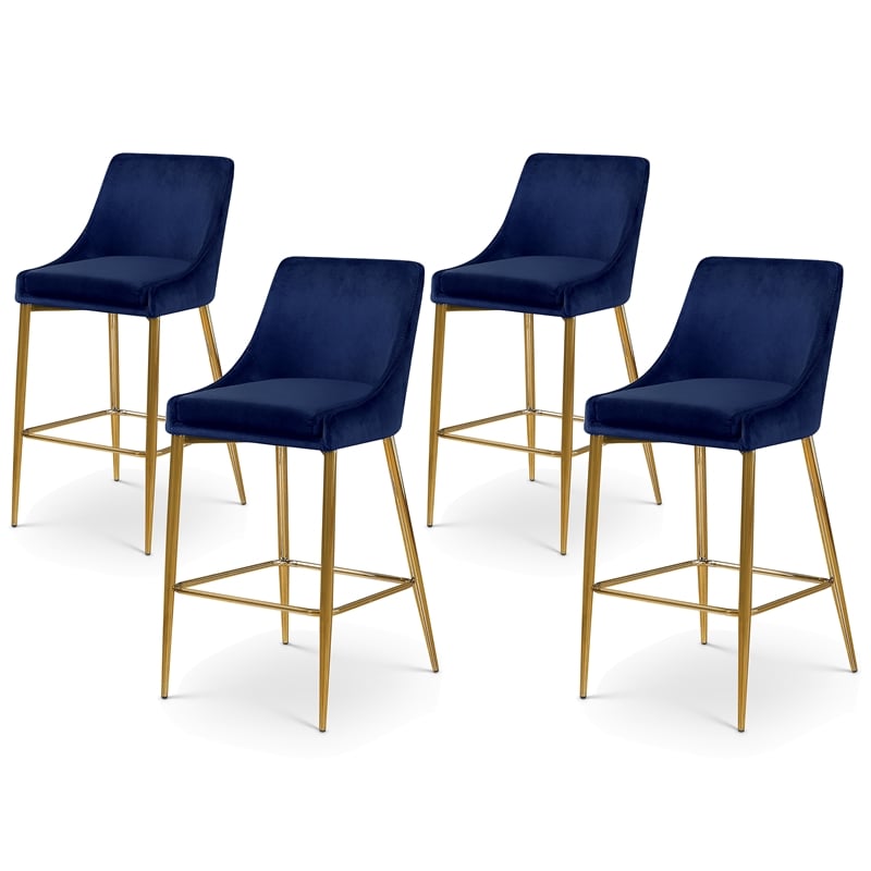 Maklaine Contemporary Navy Velvet Counter Height Stool (Set of 4)