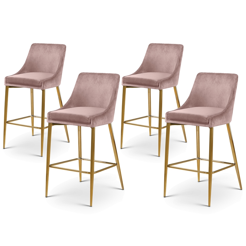 Maklaine Contemporary Pink Velvet Counter Height Stool (Set of 4)