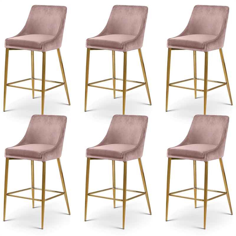 Maklaine Contemporary Pink Velvet Counter Height Stool (Set of 6)