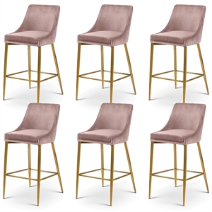 Maklaine Contemporary Pink Velvet Counter Height Stool (Set of 6)