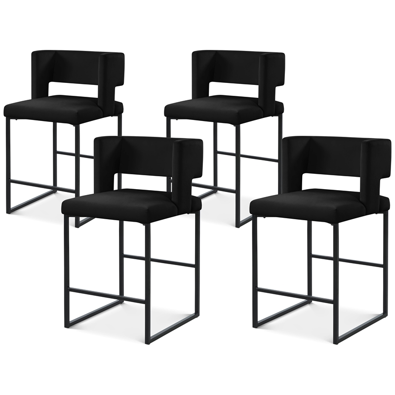 Maklaine Contemporary Black Velvet Counter Stool with Black Iron Legs (Set of 4)