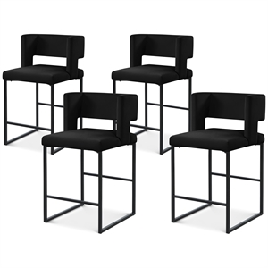 Maklaine Contemporary Black Velvet Counter Stool with Black Iron Legs (Set of 4)
