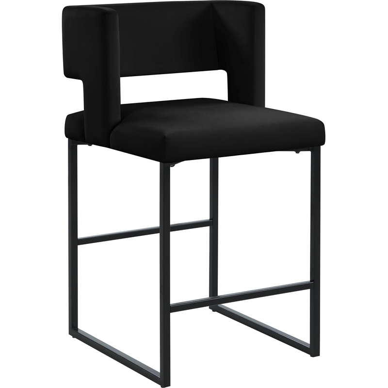 Maklaine Contemporary Black Velvet Counter Stool with Black Iron Legs (Set of 6)