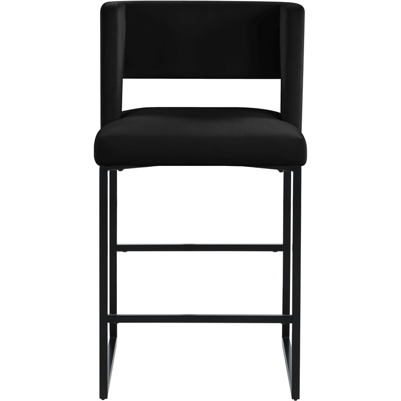 Maklaine Contemporary Black Velvet Counter Stool with Black Iron Legs (Set of 6)