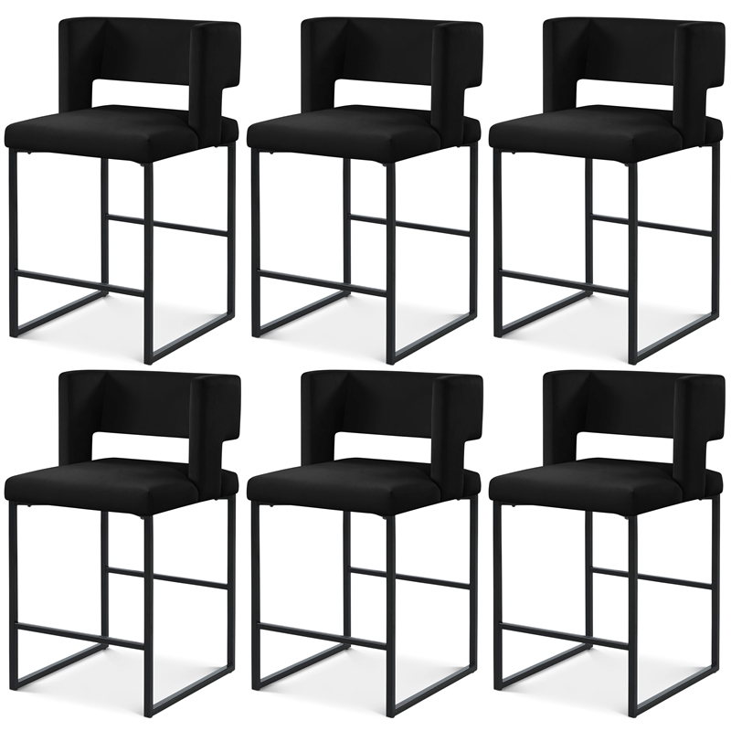 Maklaine Contemporary Black Velvet Counter Stool with Black Iron Legs (Set of 6)
