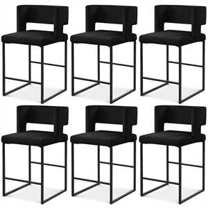 Maklaine Contemporary Black Velvet Counter Stool with Black Iron Legs (Set of 6)