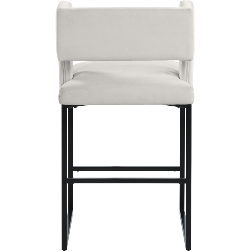 Maklaine Contemporary Cream Velvet Counter Stool with Black Iron Legs (Set of 4)
