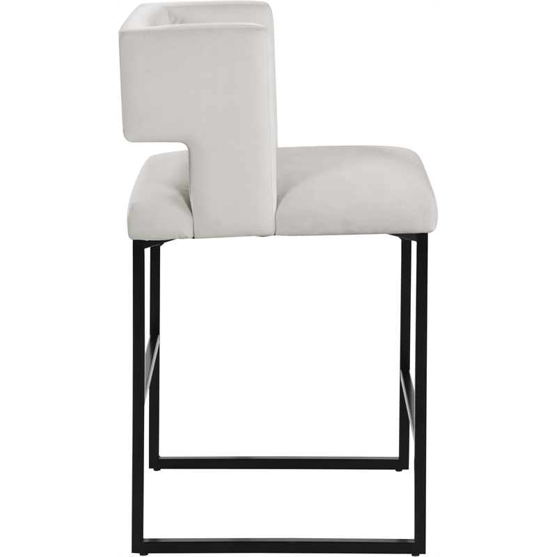 Maklaine Contemporary Cream Velvet Counter Stool with Black Iron Legs (Set of 4)