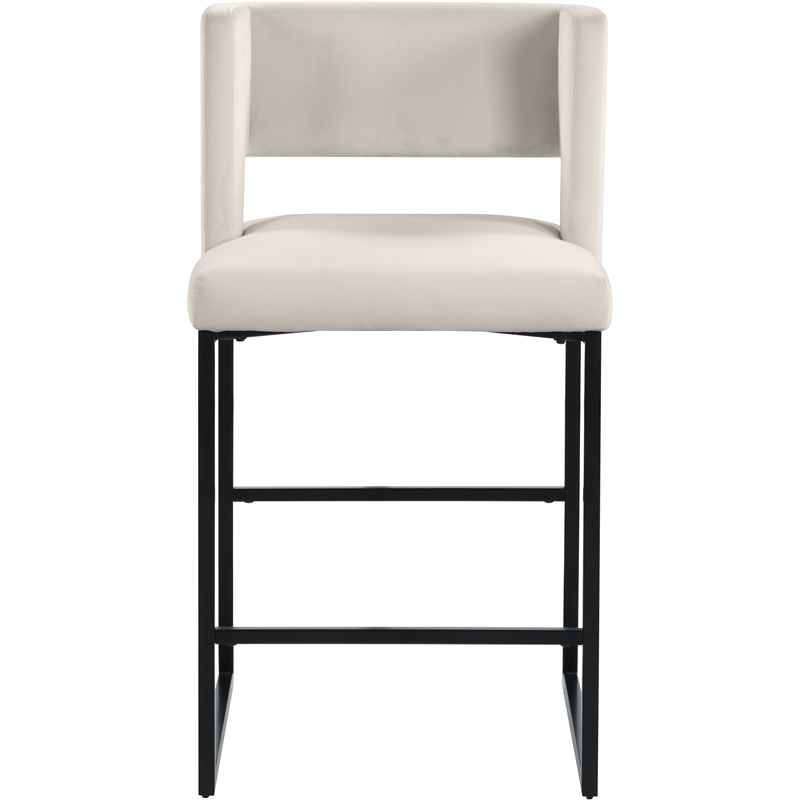 Maklaine Contemporary Cream Velvet Counter Stool with Black Iron Legs (Set of 4)