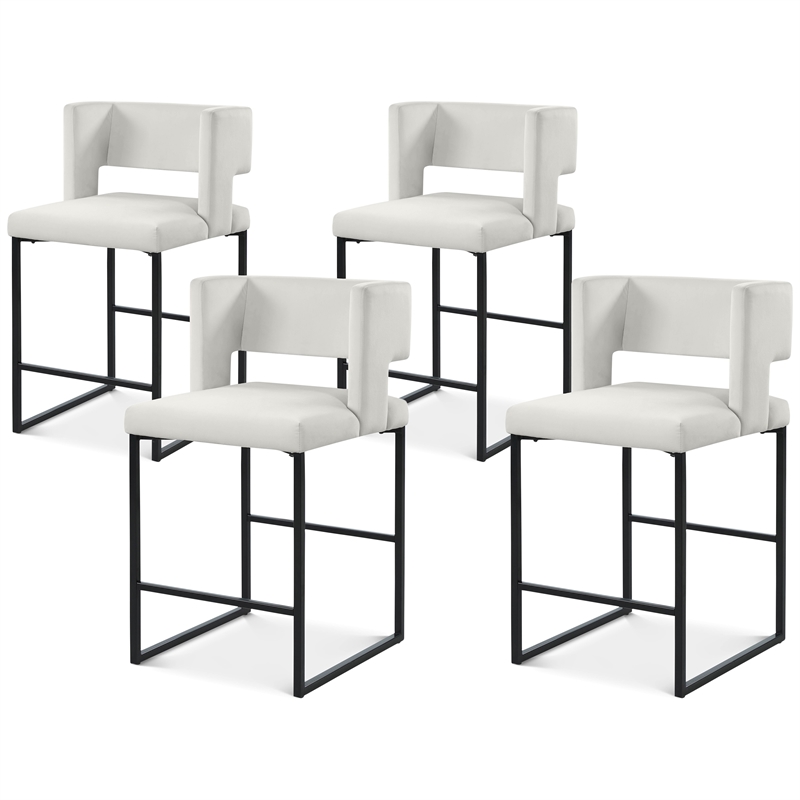 Maklaine Contemporary Cream Velvet Counter Stool with Black Iron Legs (Set of 4)