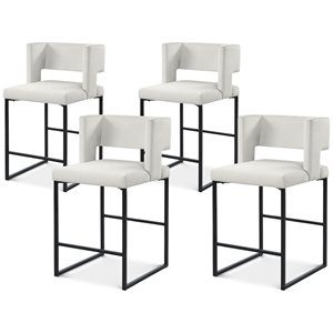 Maklaine Contemporary Cream Velvet Counter Stool with Black Iron Legs (Set of 4)