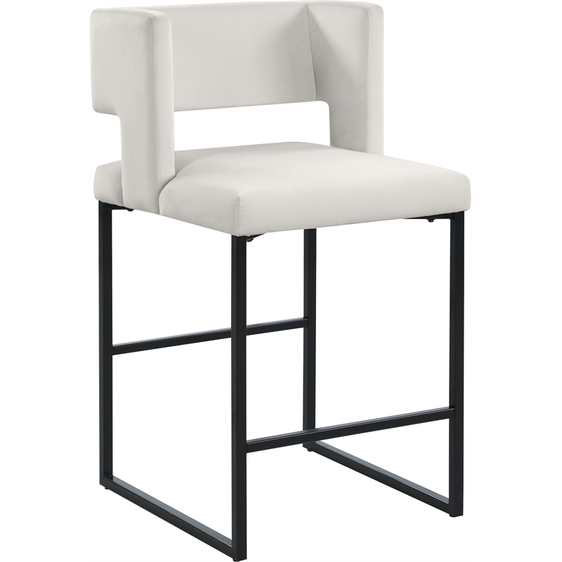 Maklaine Contemporary Cream Velvet Counter Stool with Black Iron Legs (Set of 6)