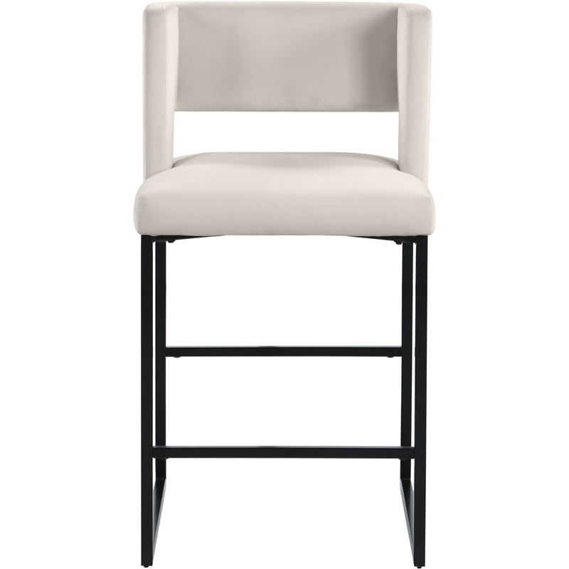 Maklaine Contemporary Cream Velvet Counter Stool with Black Iron Legs (Set of 6)