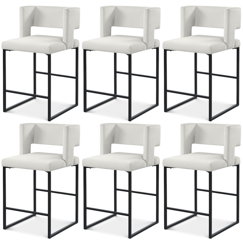 Maklaine Contemporary Cream Velvet Counter Stool with Black Iron Legs (Set of 6)