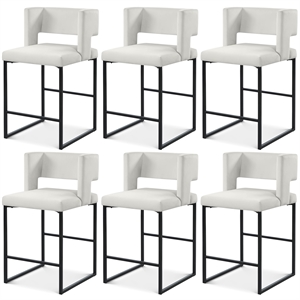 Maklaine Contemporary Cream Velvet Counter Stool with Black Iron Legs (Set of 6)