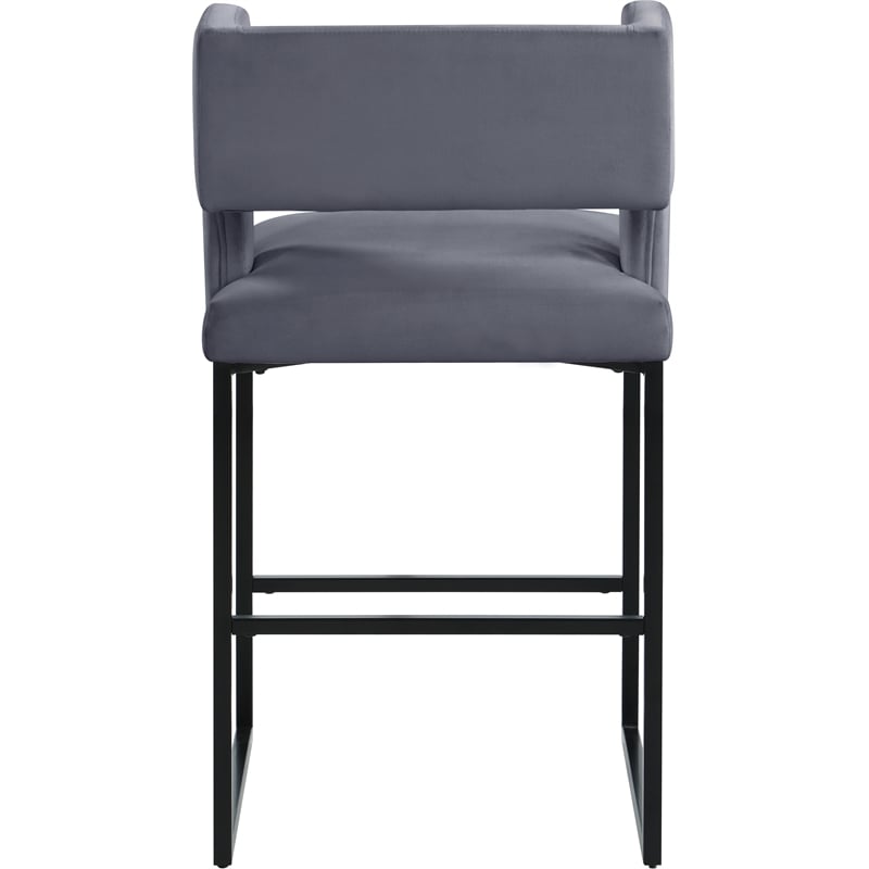 Maklaine Contemporary Grey Velvet Counter Stool with Black Iron Legs (Set of 4)