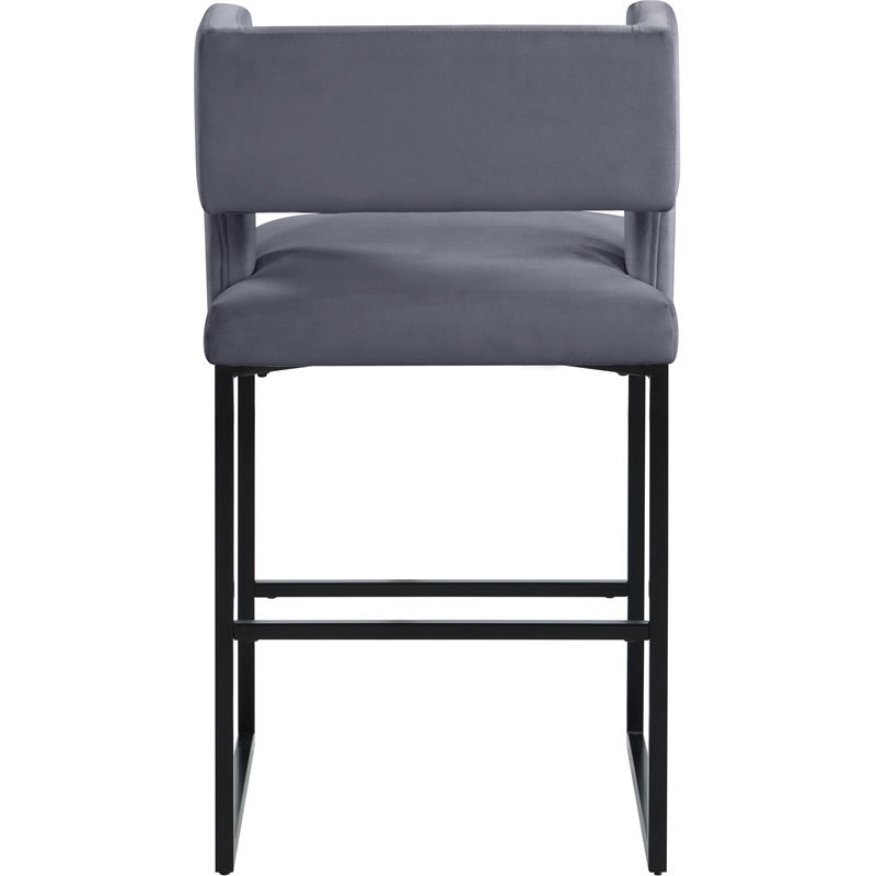Maklaine Contemporary Grey Velvet Counter Stool with Black Iron Legs (Set of 6)