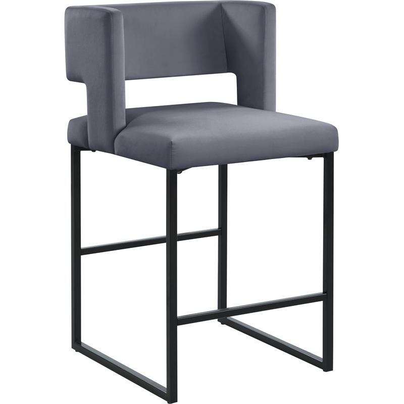 Maklaine Contemporary Grey Velvet Counter Stool with Black Iron Legs (Set of 6)