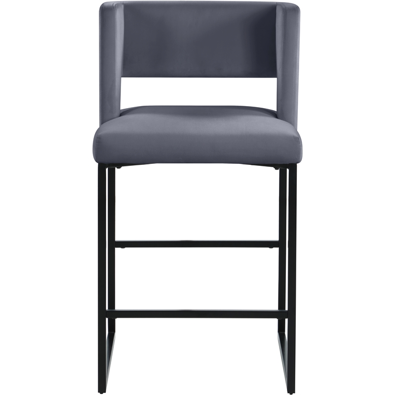 Maklaine Contemporary Grey Velvet Counter Stool with Black Iron Legs (Set of 6)