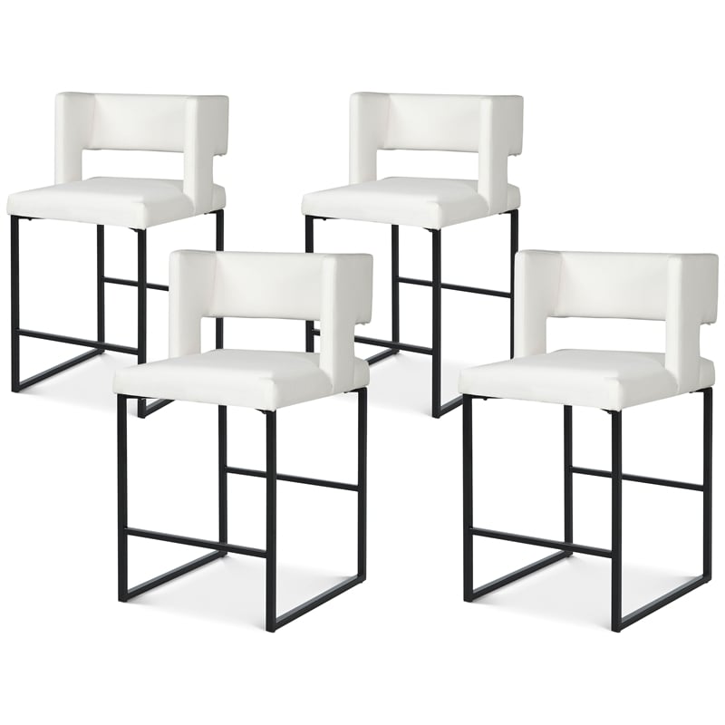 Maklaine Contemporary White Vegan Leather Counter Stool (Set of 4)