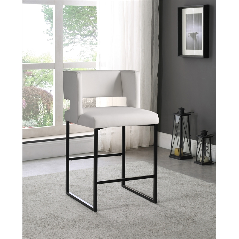 Maklaine Contemporary White Vegan Leather Counter Stool (Set of 4)
