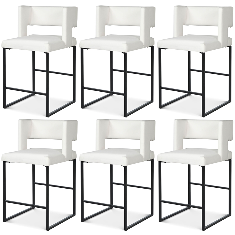 Maklaine Contemporary White Vegan Leather Counter Stool (Set of 6)