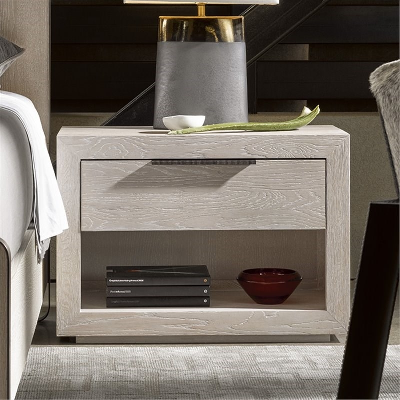 Maklaine Modern Oak Solids and Veneers One Drawer Nightstand in Gray