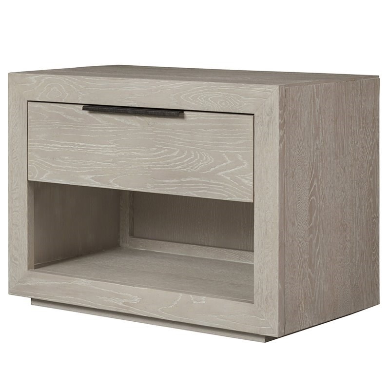Maklaine Modern Oak Solids and Veneers One Drawer Nightstand in Gray