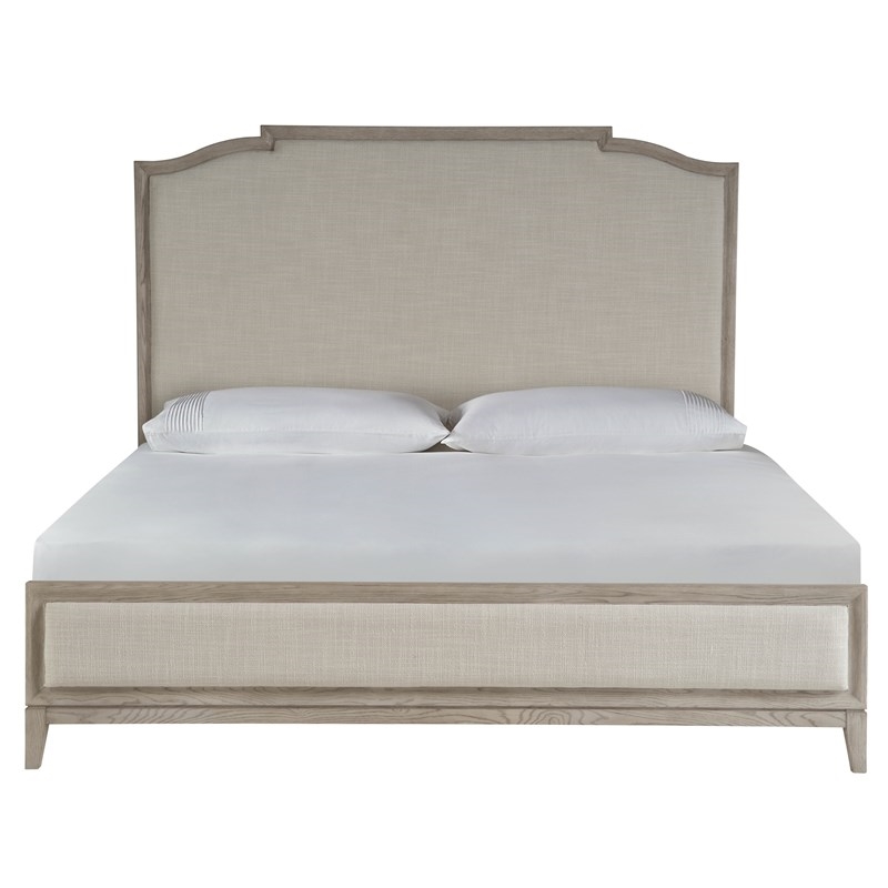 Makline Transitional Oak Wood Framed Linen Upholstered King Panel Bed