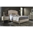 Makline Transitional Oak Wood Framed Linen Upholstered King Panel Bed
