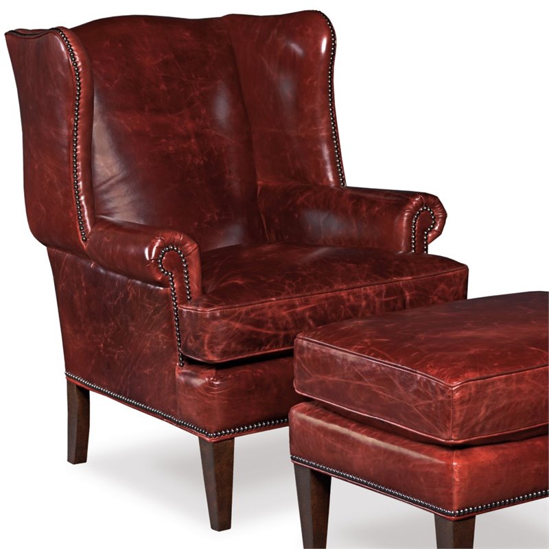 Maklaine Set of 2 Leather Club Chairs in Red and Natchez Brown