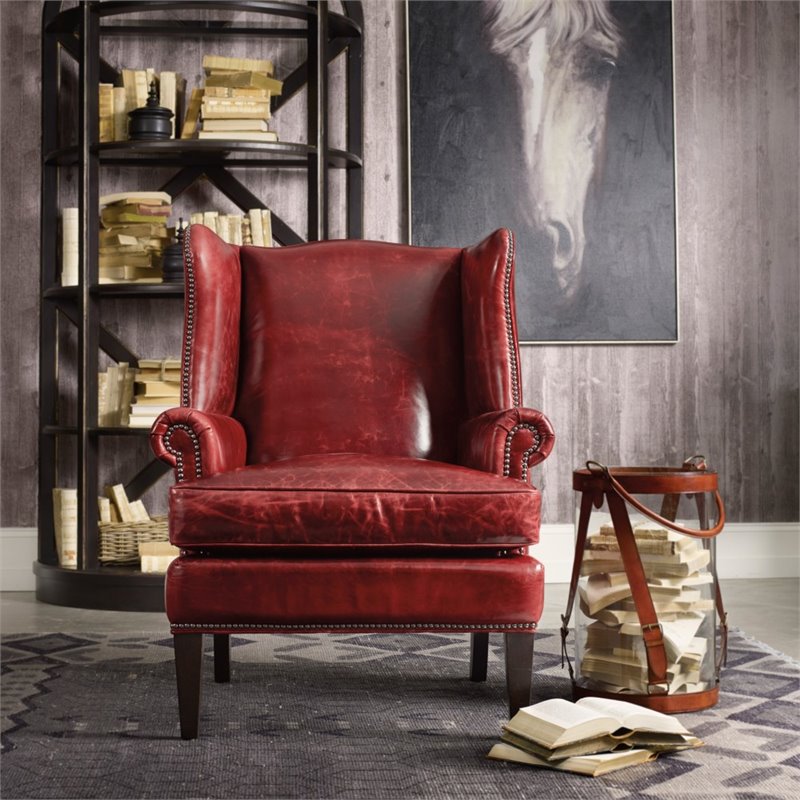 Maklaine Set of 2 Leather Club Chairs in Red and Natchez Brown