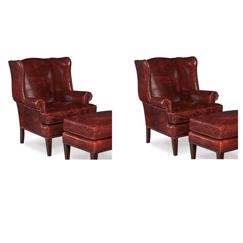 Maklaine Set of 2 Leather Club Chairs in Red and Natchez Brown