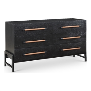 Maklaine Contemporary Oak Veneer Dresser with Solid Wood Legs in Black