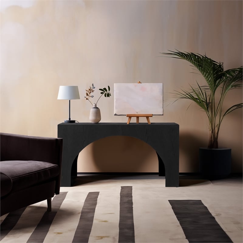 Maklaine Contemporary Solid Oak Wood Console Table in Black Finish