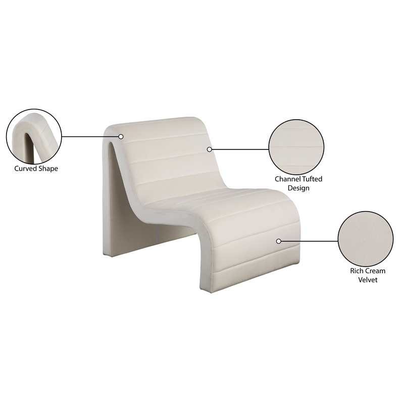 Maklaine Contemporary Channel Tufted Cream Velvet Accent Chair