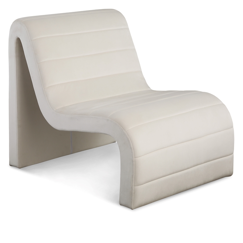Maklaine Contemporary Channel Tufted Cream Velvet Accent Chair