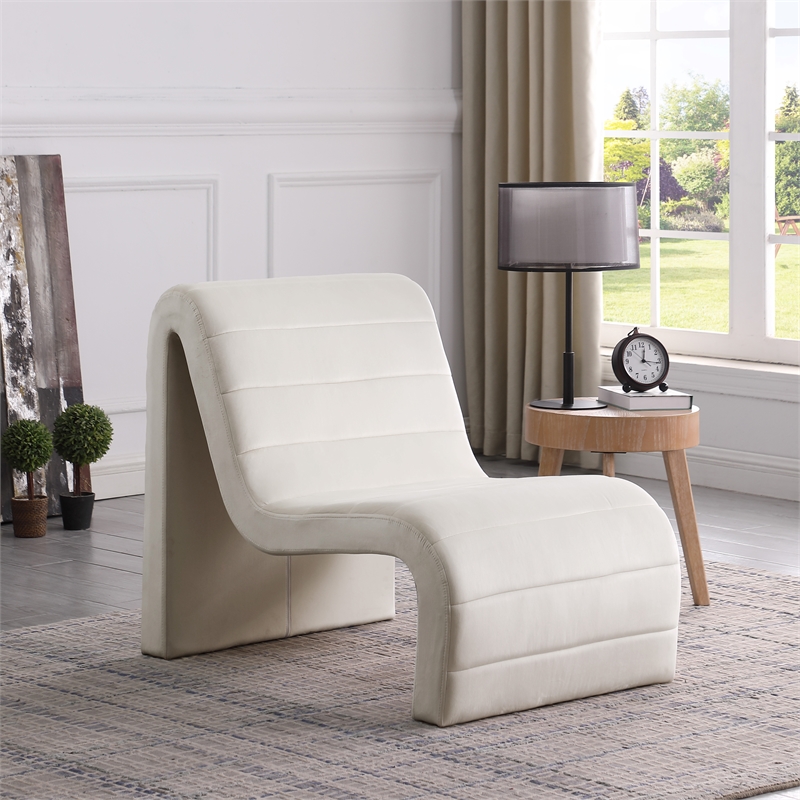 Maklaine Contemporary Channel Tufted Cream Velvet Accent Chair