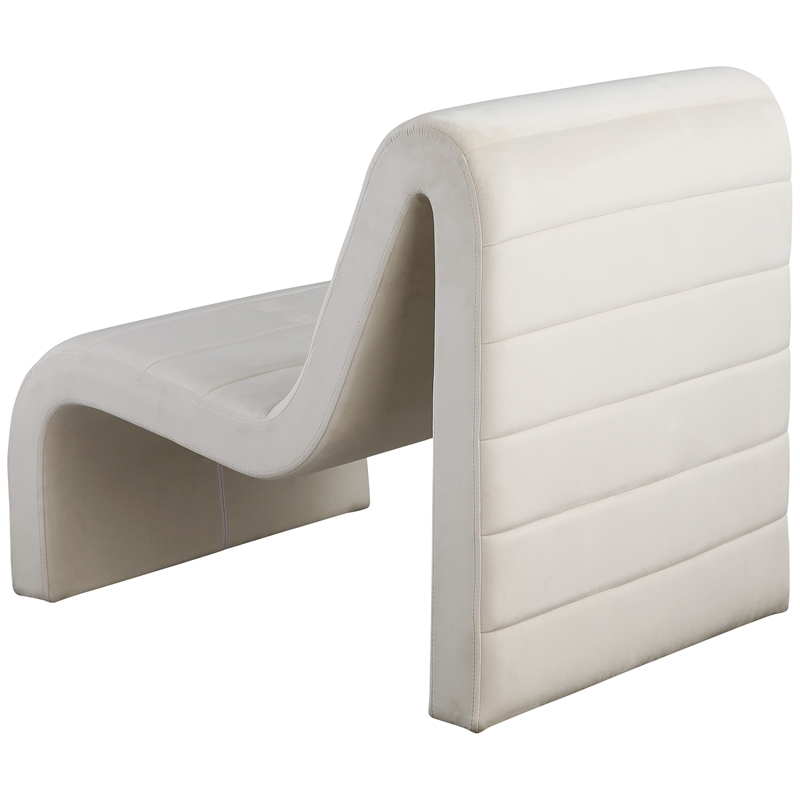 Maklaine Contemporary Channel Tufted Cream Velvet Accent Chair