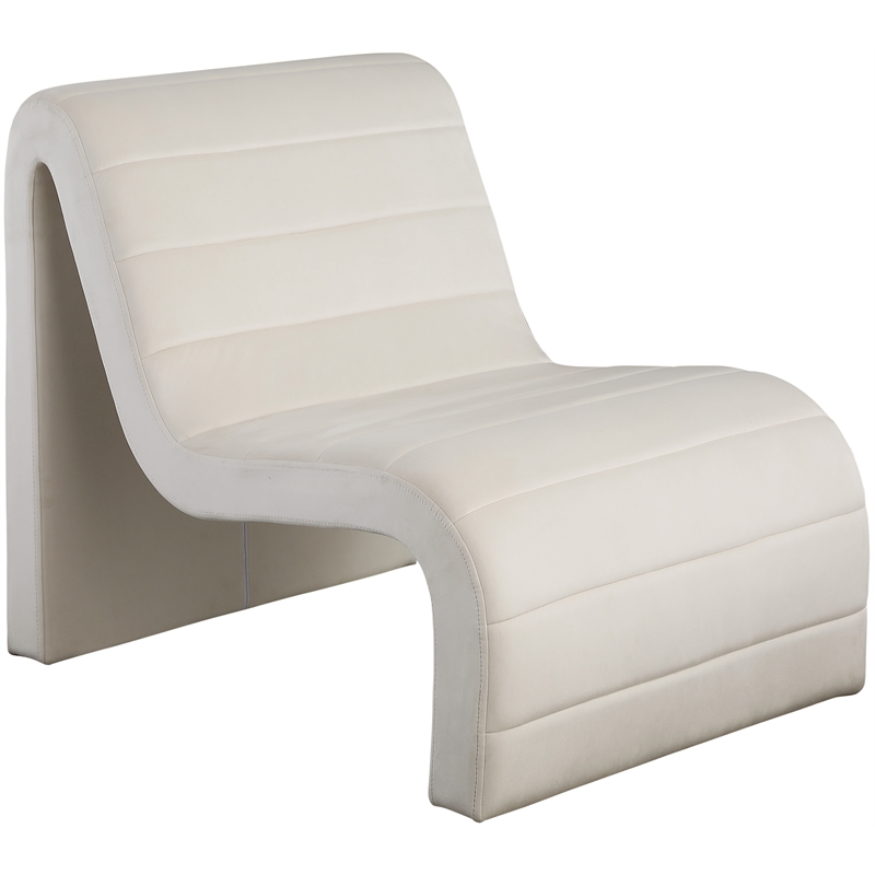 Maklaine Contemporary Channel Tufted Cream Velvet Accent Chair