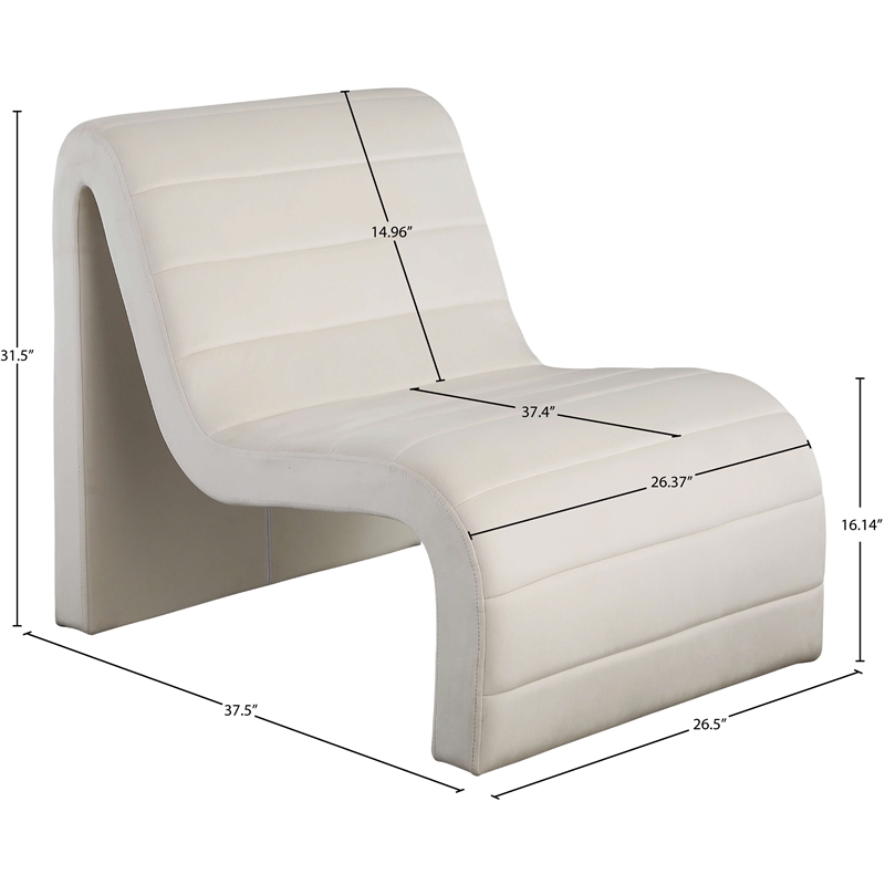 Maklaine Contemporary Channel Tufted Cream Velvet Accent Chair