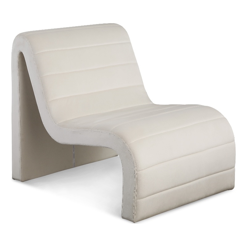Maklaine Contemporary Channel Tufted Cream Velvet Accent Chair