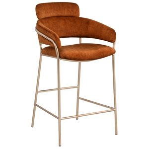 Maklaine Modern Iron Metal Frame Cognac Velvet Counter Stool