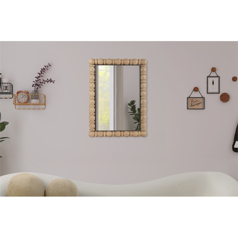 Maklaine Contemporary Solid Acacia Wood Frame Bleached Natural Oak Mirror
